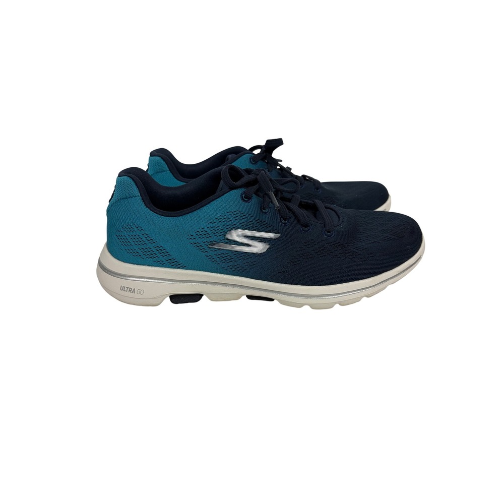 Skechers GOwalk 5 Navy Teal Ombre Walking Shoes Air Cooled Goga Mat Women's 8.5